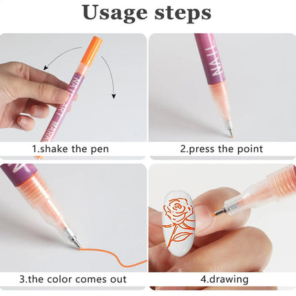 12 Colors Nail Art Pens Set,Nail Polish Pens Drawing Painting Point Liner Acrylic Painted Pen Kit, Waterproof and Quick-drying