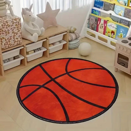 Basketball Patterned Flannel Circular Printed Carpet Suitable for Living Room Bedroom Kitchen E-sports Room Absorbent and Carpet