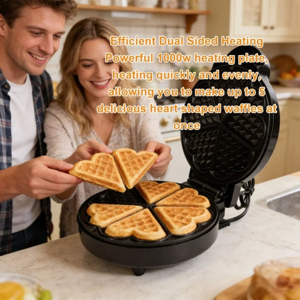 1000W Heart Waffle Maker Nonstick Electric Machine Makes 5 Shaped Waffles For Home EU Plug