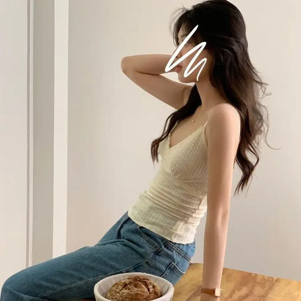 Pure Desire Lace Trim Camisole Tank Top with Chest Pad Summer Slimming Inner Wear Outerwear Beautiful Ba Boting Underwear