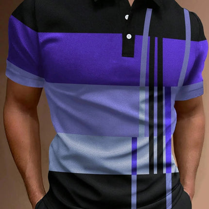 Men's Golf Stripe Polo Shirt Casual Short-Sleeve Solid Color Lapel Fashion New Business Sports Breathable T-Shirt Top