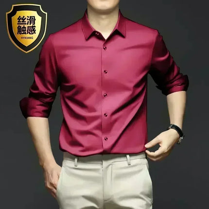 S-6XL Men's Blue Shirt Business Leisure Social Fashion High Quality Ice Silk Shirt Casual Work Top