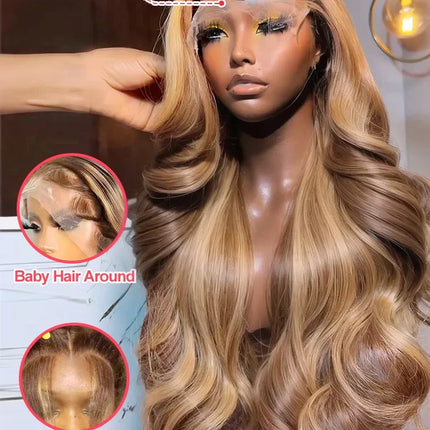 250 Density Highlight Ombre Human Hair 13x6 HD Lace Frontal Wigs Body Wave 4/27 13x4 Lace Front Wig Loose Water Brown Brazilian