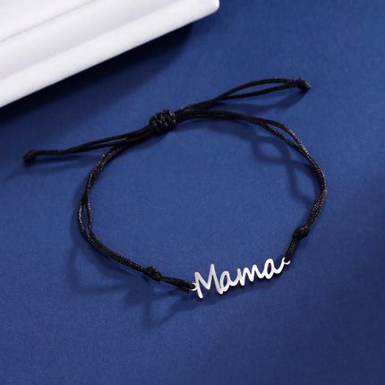 Skyrim Stainless Steel Gold Color Mama Letter Beads Charm Bracelet Red Rope Bracelets Women Waterproof Jewelry Mother's Day Gift