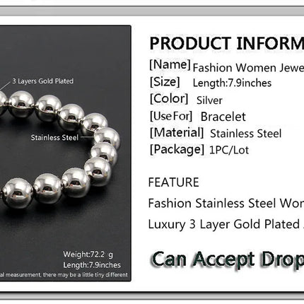 MHS.SUN Trend Stretch Stainless Steel Bracelets Gold Sliver Color 2MM 5MM 8MM Stacked Ball Beaded Bracelet For Women Men Jewelry