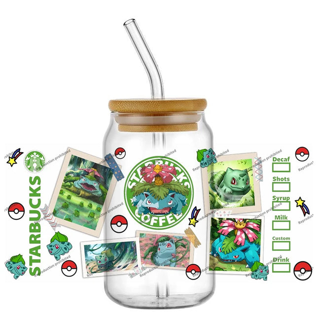 Popular Pokémon UV DTF Cup Wrap 16oz Reusable Washable Self-Adhesive Transfer Sticker for DIY Tumblers DIY Home Decoration