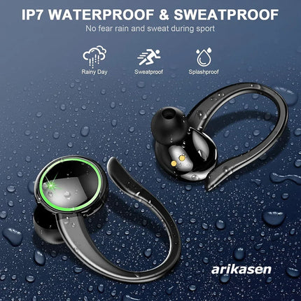 Headphones Bluetooth 5.3 Wireless Bass Stereo Over Ear Earbuds ENC Noise Cancelling Mic with Earhooks 48H Playback LED Display