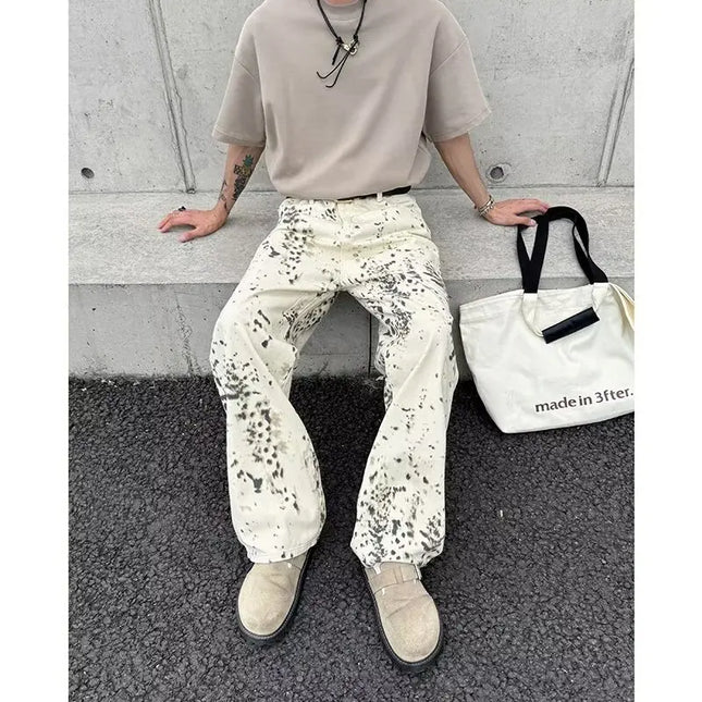 2000S Clothes Y2K Fashion White Leopard Baggy New Jeans Pants For Men Luxury Designer Casual Long Trousers Ropa De Hombre 2024