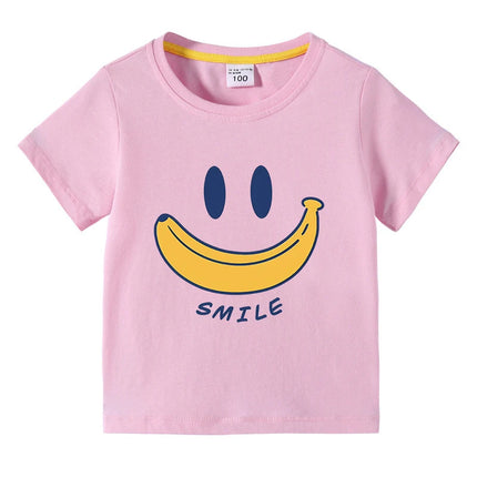 Cute Smiling Banana Kids Short Sleeve T Shirts Boys Girls Same Style Cartoon Casual Tees Comfortable Children Clothing