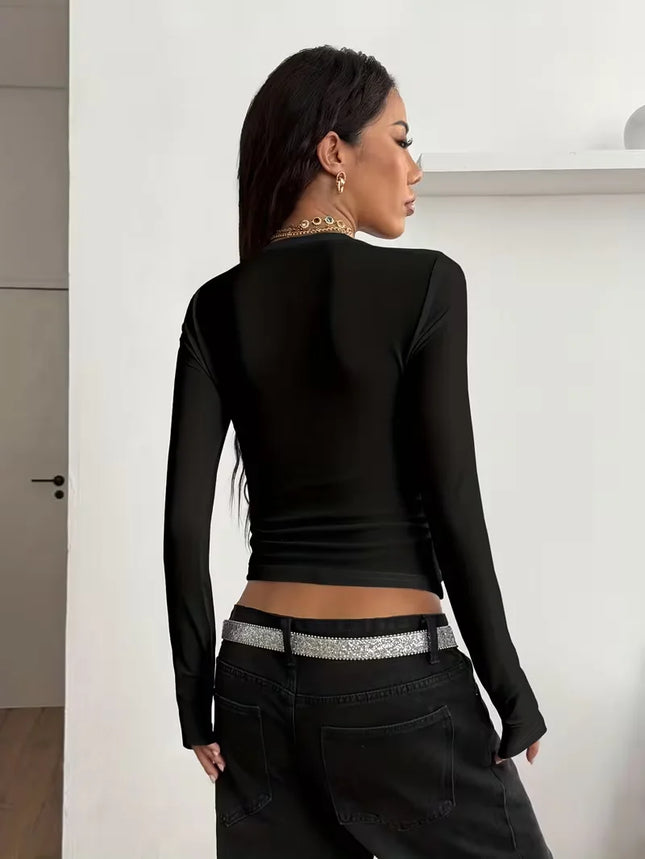 Women's Spring/Summer Retro Style Music Road Printed Long-Sleeve T-shirt