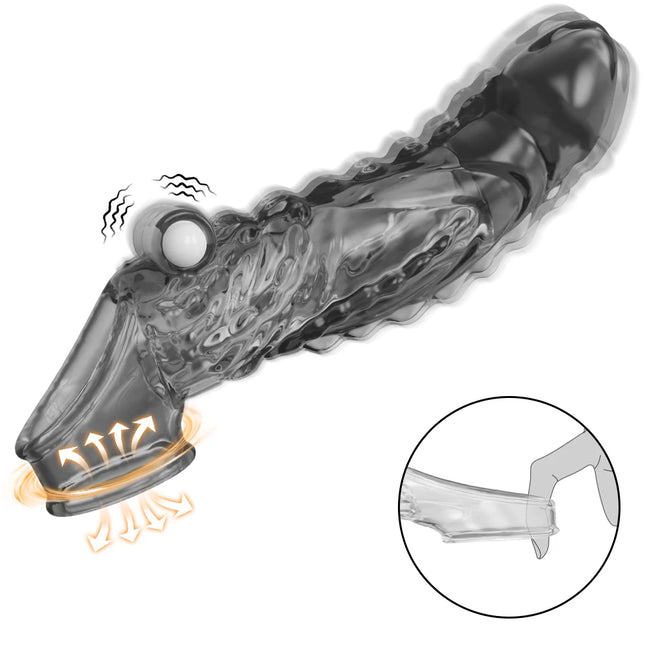 Reusable Penis Enlargement Vibrator Penis Extender Sleeve Sex Toys For Men Adult Delay Ejaculation Cock Ring Vibrator Condom