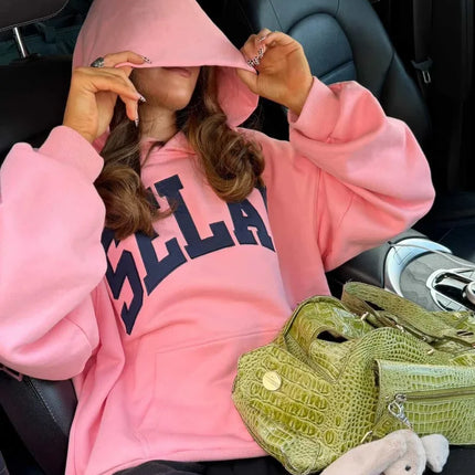 Harajuku Y2K American Light Luxury Style Pink Oversized Hoodie Men Street Hip-hop Fashion Letter Patch Casual Pullover Women