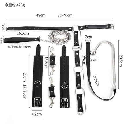 Sex Toy Set Anal Hooks Handcuffs PU Adlut SM Sex Products BDSM Bondage Anal Plugs Neck Restraint Backhanded Cuffs