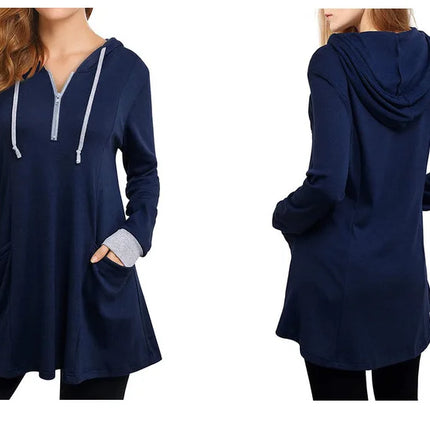 Autumn Loose-fit Hooded Color Blocking Long Sleeve Women's T-shirt Pullover Autumn Collection Casual Fashion Top