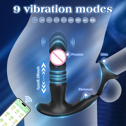 APP Control Thrusting Prostate Massager for Men Telescopic Anal Vibrator for Gay Butt Plug Cock Ring Adult Goods Sex Toy for Men