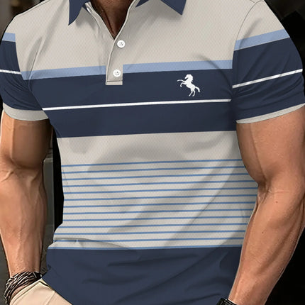 Men's Short Sleeve Casual3D Printed Golf Shirt - Black, Grey,White Stripe Pattern -Sports Style - Men's Summer Short Sleeve Polo