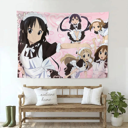 VIKAMA Soft Tone Girl Maid Outfit Tapestry Pink Love Anime Background Cloth Ins Style Hanging Cloth Room Decoration