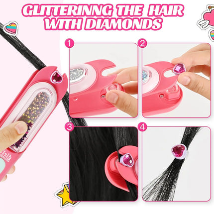 Hair Gem Stamper Kit for Kids, Reusable Bling Hair Jewels Girls Toys, Hair Styling Tool with Shining Diamonds, Birthday Gifts for Girls Age 3-12