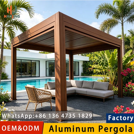 Aluminum Electric Louvred Gazebo, Bioclimatic Pergola 5x3 4x5 Custom Outdoor Garden Structure for Villa Home