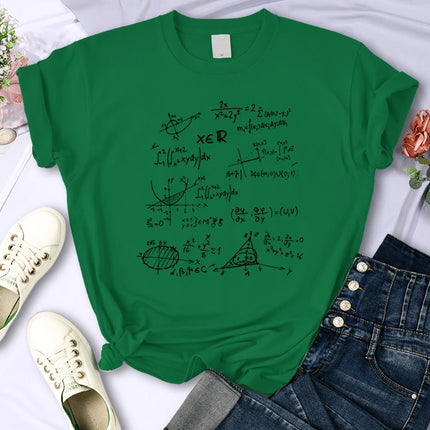 Mathematical Formula Print Women's T-Shirt Summer Casual Clothing Street Hip Hop Short Sleeve Personality Breathable Women's Tops