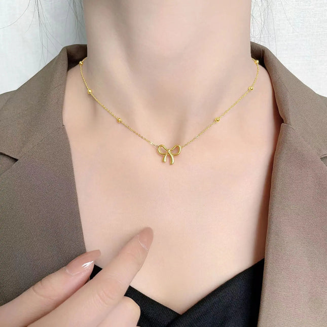Classic Stainless Steel Bow Charm Necklace Bracelets Earrings For Women Girl New Trendy Choker Jewelry Set Party Gift