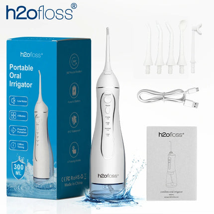 H2ofloss Water Flosser For Teeth Portable Oral Irrigator Dental Water Jet High Pressure Cleaning Mouth Machine 300ML 4 Modes