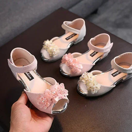 Summer New Style Children's Sandals Girls Fashion Rhinestone Flower Princess Shoes Little Girls Soft Soled Dance Shoes Girls