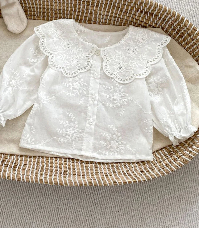 MILANCEL Kids Baby Girls Clothing Set Toddler Girls Big Collar Princess Blouse And Lace Bodysuit 2 Pcs Suit Outfits