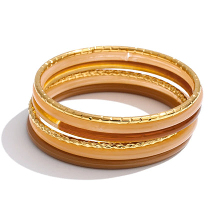 Yhpup 1Set 2026 Multi-Color Resin Layered Round Stacking Bracelet Bangle Spring Style Stainless Steel Fashion Jewelry Waterproof