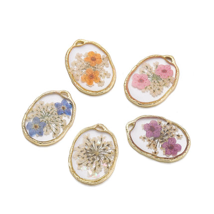 2pcs/Lots Alloy Enamel Charms Dried Flower Pendant for Handmade DIY Necklace Bracelet Earring Jewelry Making Accessories