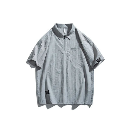 Retro Outdoor Men's Short-Sleeved T-Shirt with Half-Zip: Sun-Protective, Loose-Fitting, Quick-Drying and Breathable