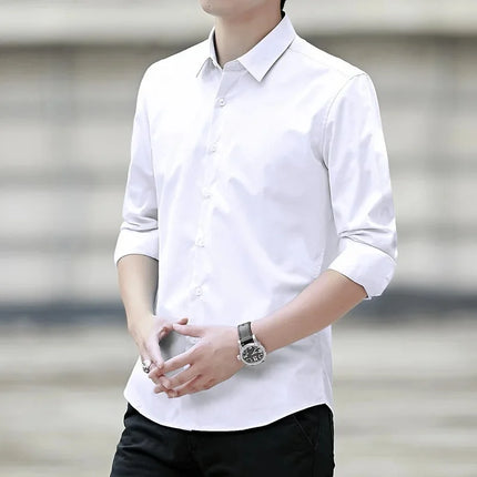 Spring New Men's Classic White Shirt Long Sleeve Plus Size Business Casual Shirt Work Korean Style Slims Smooths Your Silhouette