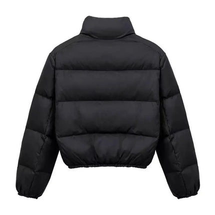 Winter Women's Casual Thi Cotton Padded Jaets Coats Street Sle Straight Cut Long Sve Zipper ort Length Pure Color