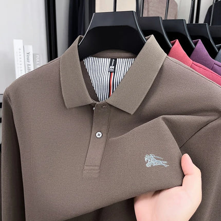 100% pure cotton high-end men's long-sleeved polo shirt, autumn fashion hot-selling pony embroidery design golf top T-shirt