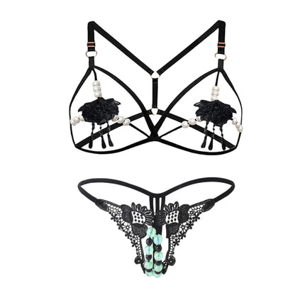 2 Piece Lace Stitching Bra Panties Adult Sexy G-string Underwear Set Open Perspective Embroidered Erotic Bra Porn Daring Briefs