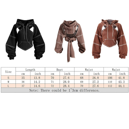 Y2k Gothic Womens HoodieTop HoodedSweatshirt Hollow Out Lace Up Long Sleeve HoddedCasualPullover Autumn