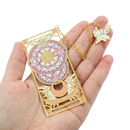 Kawaii Sweet Anime Card Cap tor Sakura Book Mark with Creberus Tassel Metal Bookmark for Women Girl Fans School Reading Supplies