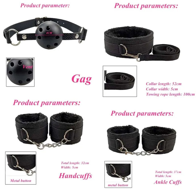 BDSM Adult Sexy Toys For Women Handcuffs Whip Anal Nipple Clamp Blindfold Strap On Vibrator Sex Bondage Set Sexual Couples Kit18