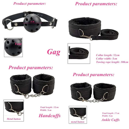 BDSM Adult Sexy Toys For Women Handcuffs Whip Anal Nipple Clamp Blindfold Strap On Vibrator Sex Bondage Set Sexual Couples Kit18