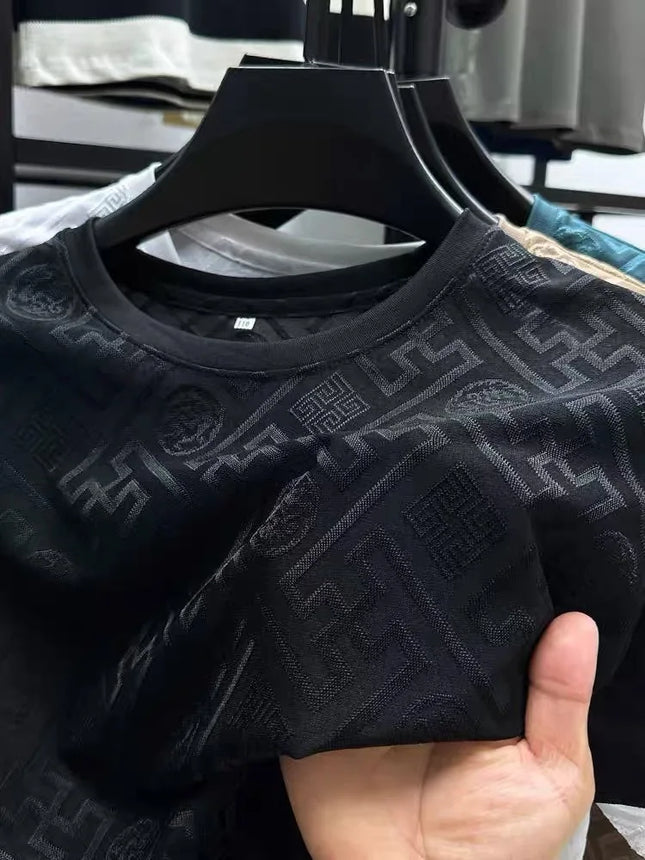 High end brand ice silk round neck short sleeve T-shirt summer fashion printed comfortable breathable top Designer Men's Wear