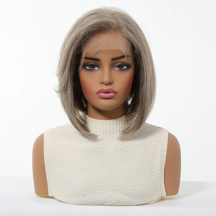 Topshe 13x6 HD Lace Frontal Bob Wig Ash Gray Pre-Plucked Natural Hairline Hand-Woven Undetectable Realistic Synthetic Wigs