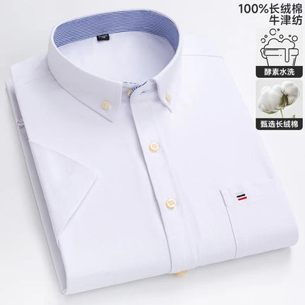 New 100% Cotton Oxford Men's Shirts Short Sleeve Plaid Soft Regular Fit Formal Dress Shirt Social Blouse Male Clothes 6XL 7XL
