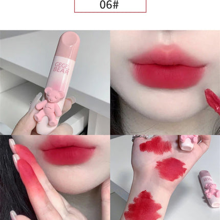 Cute Bear Lip Gloss Waterproof Long Lasting Non Fading Matte Lip Glaze Moisturing Non-marking Red Brown Velvet Liquid Lipsticks