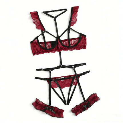 Sexy Fashion Lace Lingerie Underwear Sleepwear Steel Ring Pajamas Garter Women Intimates Underwear Bra Panties Set Lingerie