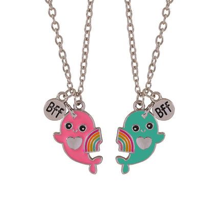 2Pcs Cute Cartoon Animal Magnetic Necklace Exquisite Kawaii Pendant Best Friends Couple Jewelry Accessories Party Birthday Gift