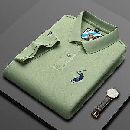 Luxury Embroidery Men's Polo Shirt Summer Thin Breathable 100% Cotton Black Navy Blue Lapel Short-Sleeved Tops Brand Clothing