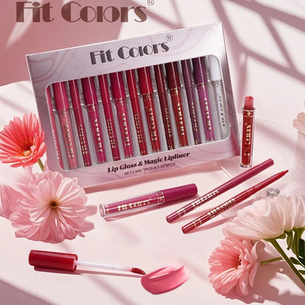 Matte Lip Gloss & Lipliner Pen Set Makeup Women Gift 24h Long-lasting Waterproof Non Stick Cup Mirror Lipstick Sexy Lips Makeup