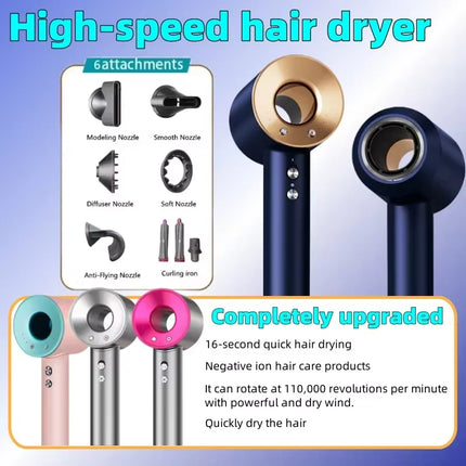 Professional negative ion hair dryer household high-speed bladeless constant temperature hair dryer quick-drying curling nozzle