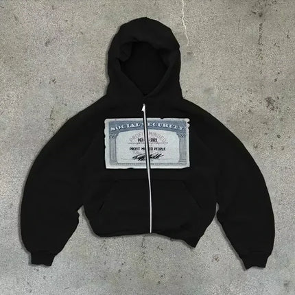 American Y2K New Hip Hop Trend Zipper Hoodie Women Street Casual Loose Joker Vintage Sweatshirt Unisex Fleece Padded Warm Hoodie