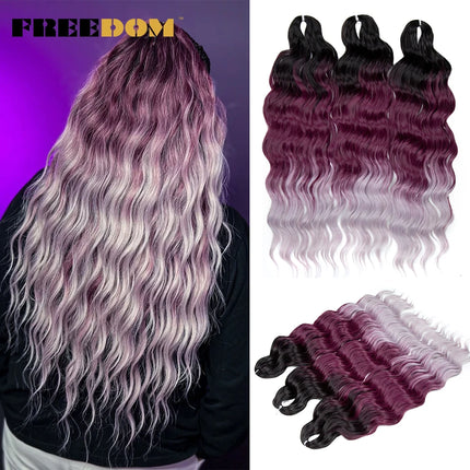 FREEDOM Synthetic Braiding Hair Extensions Deep Wavy 24 inch Long Curly Braids Hair Ombre Brown Rainbow Twist Crochet Hair